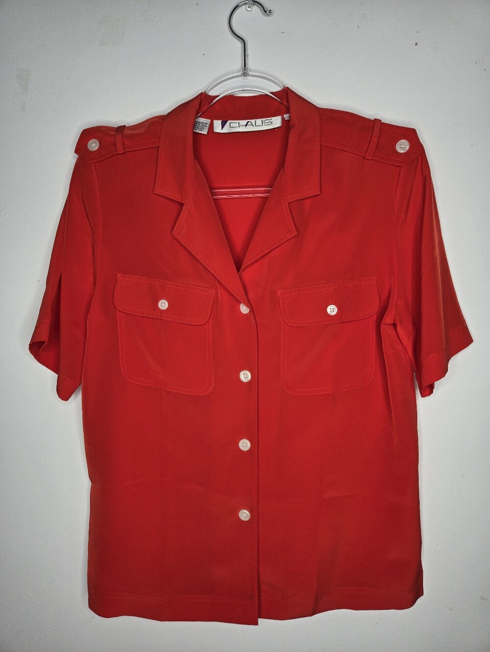 Vintage 80s Chaus Safari Shirt Size 6 Orange Lightweight Pockets